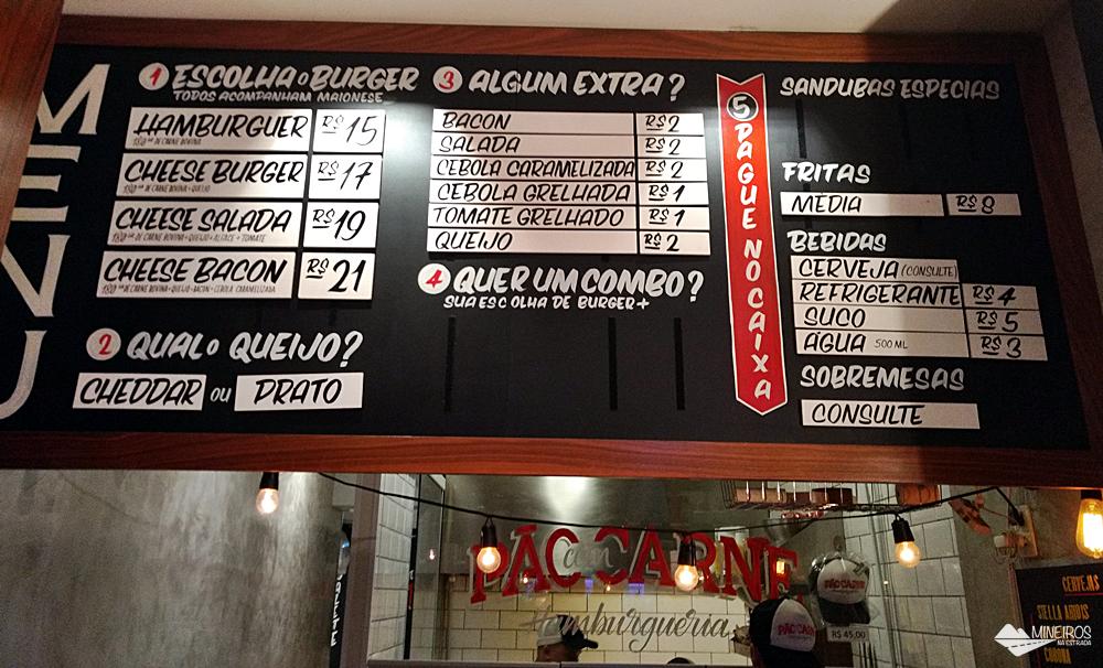 Cardápio da Pão com Carne, em São Paulo.